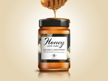 蜂蜜玻璃罐包装设计与蜂蜜搅拌棒