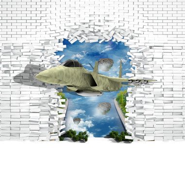 3D飞机立体壁画