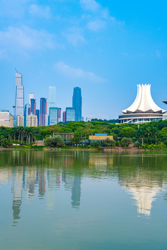 南宁民歌湖建筑群风光素材