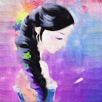 原創(chuàng)側(cè)面少女沉思的女孩