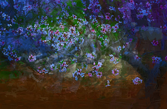 桃花油畫