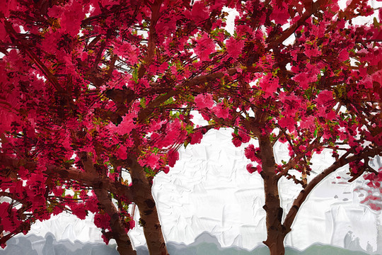 桃花油畫