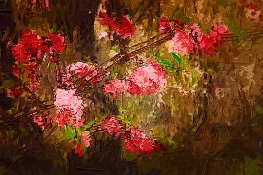 桃花油畫