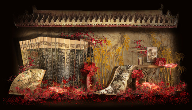 紅色中式合影舞臺(tái)婚禮設(shè)計(jì)新中式