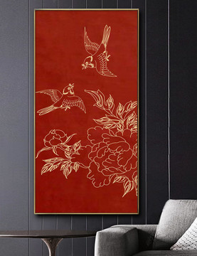 中国风国潮花鸟纹理客厅装饰画