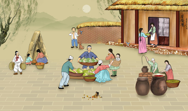 韓式美食壁畫(huà)韓國(guó)泡菜朝鮮民俗