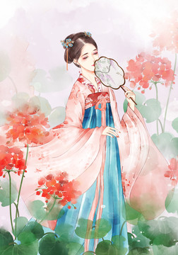 漢服少女賞花