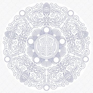 五福臨門矢量單線