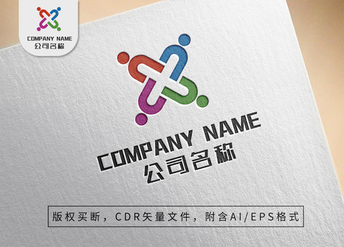 四色小人logo教育团结标志