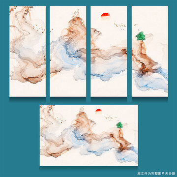 新中式意境水墨山水背景墻