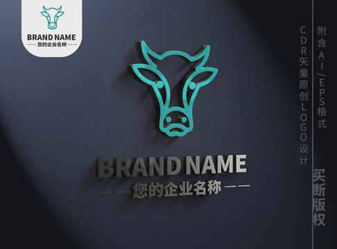 可爱线条牛头logo动物标志