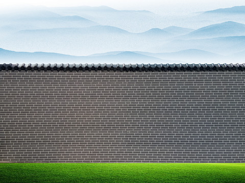 云霧山磚墻草地