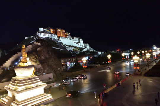 布达拉宫和北京路的夜色