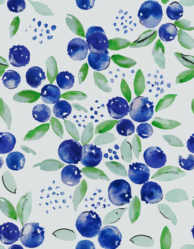 水彩手绘蓝莓图案