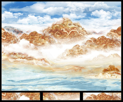 錦繡河山高溫滲墨大板大理石背景
