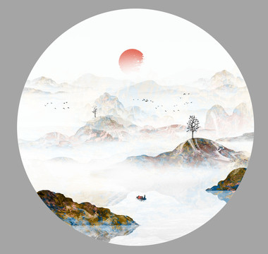 中國(guó)風(fēng)意境水墨山水畫古風(fēng)山水