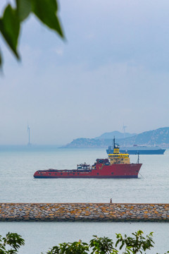 珠海桂山岛码头避风港轮船