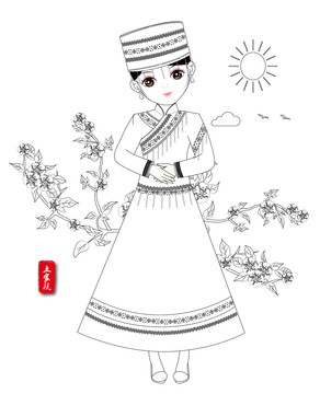 土家族素描矢量圖