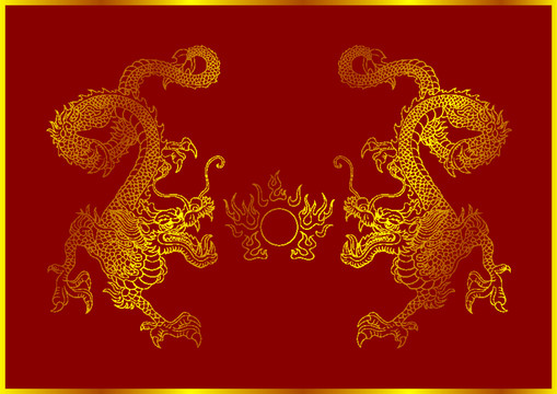 雙龍戲珠金色矢量