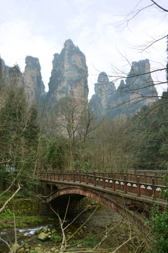 张家界金鞭溪石拱桥和峰林