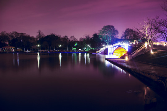 城市玄武湖公园夜景