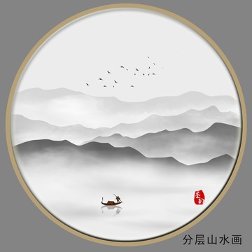 禅境水墨山水画