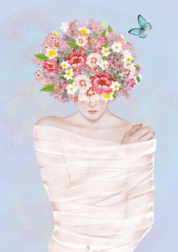 頭上戴著花環(huán)的女性少女插畫圖