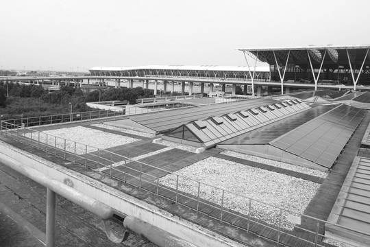上海浦东机场空港黑白照片