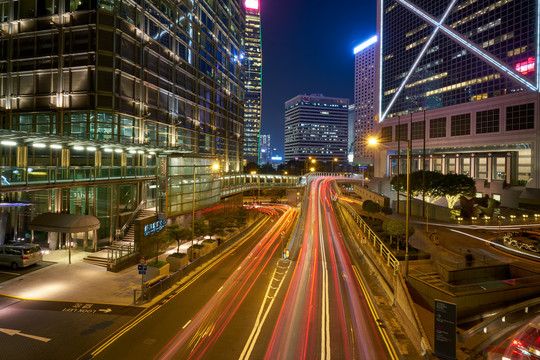 香港城市夜景与车流