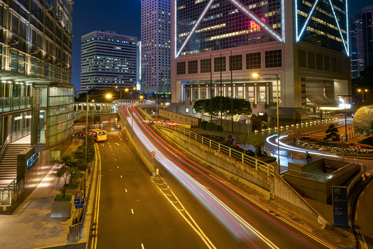 香港城市夜景与车流