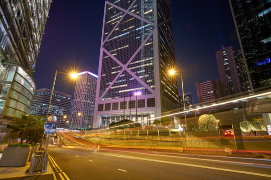 香港城市夜景与车流