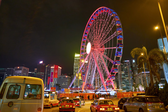 香港城市夜景中环摩天轮