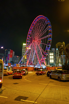 香港城市夜景中环摩天轮
