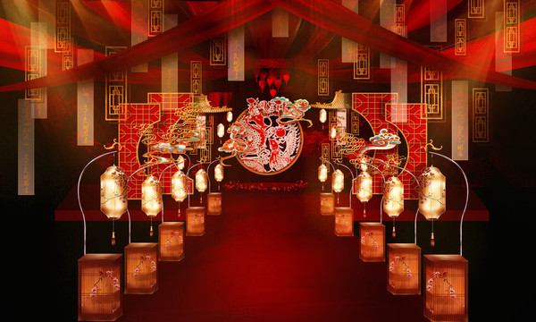 红色新中式婚礼效果图