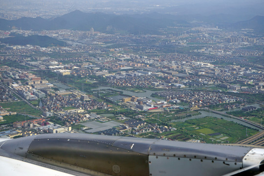 航拍杭州萧山区城市风光