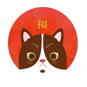 可愛(ài)的卡通手繪貓咪在紅色的背景