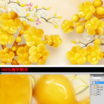 玉雕花卉立體電視客廳背景墻