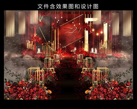 紅黑金婚禮效果圖