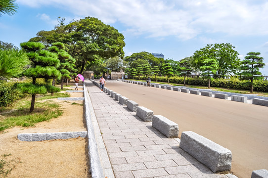 日本大阪城公园城市风光