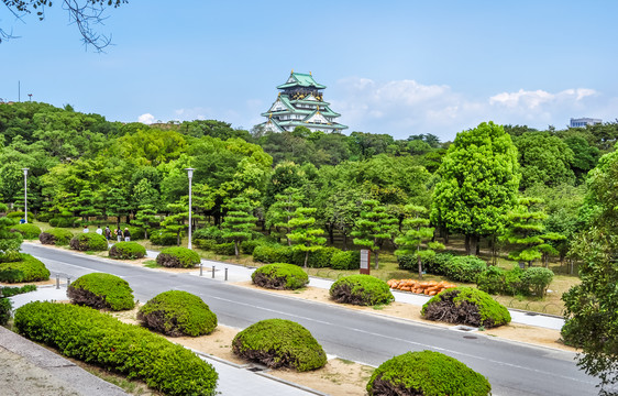 日本大阪城公园城市风光