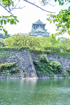 日本大阪城公园城市风光