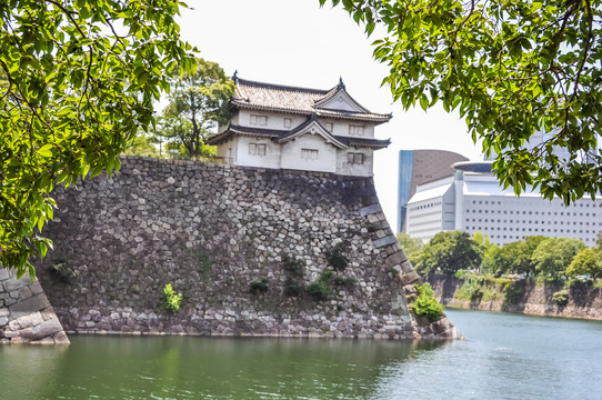 日本大阪城公园城市风光