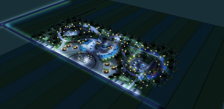 夜景公園效果圖psd