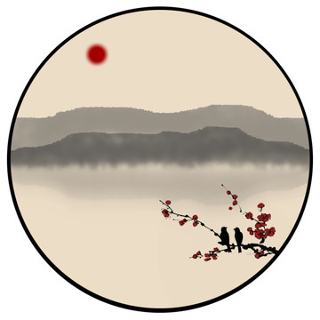 中國風新中式圓形裝飾畫