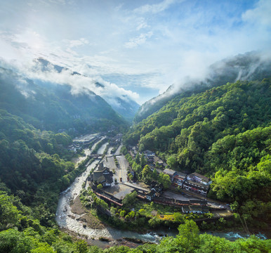 青城后山入口俯瞰