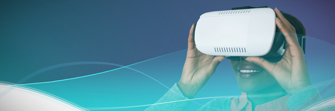 科技光感背景下用VR頭顯的人