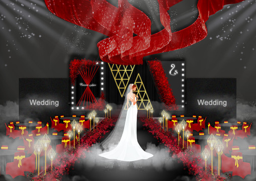 紅黑金現(xiàn)代時尚婚禮設計效果圖