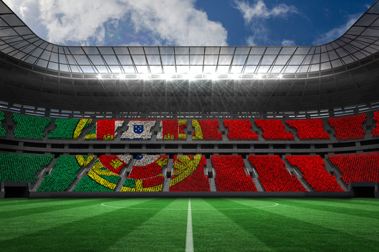 葡萄牙国旗对抗大型足球场