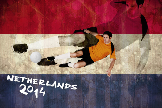 荷兰国旗背景下的足球运动员