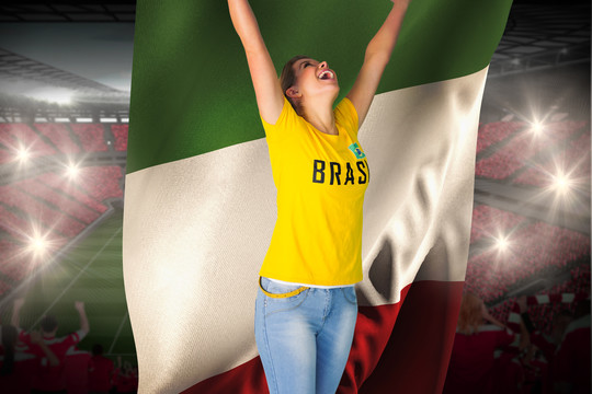 巴西球迷举着意大利国旗